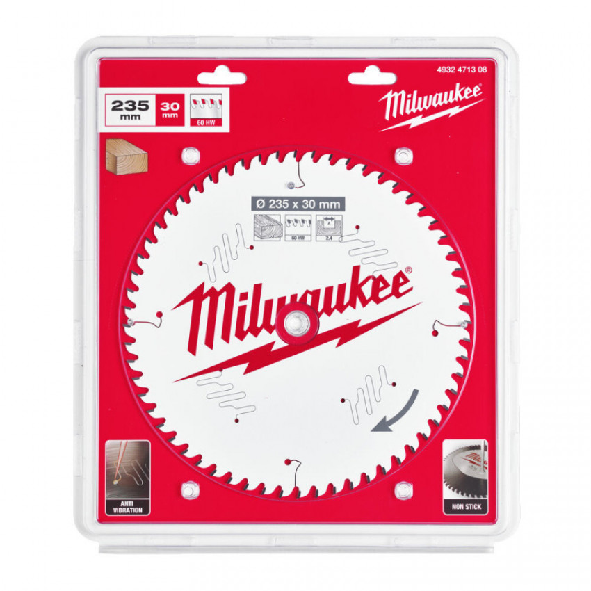 Диск пиляльний PFTE MILWAUKEE, Ø235х30х2,4мм, 60 зуб.-4932471308