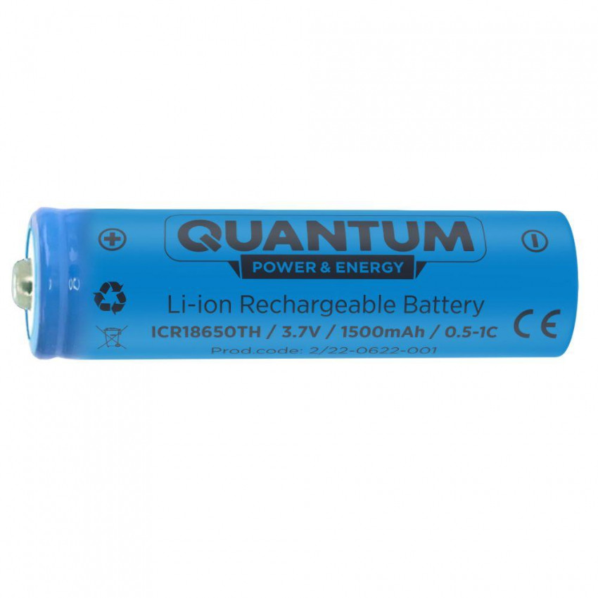 Акумулятор літій-іонний Quantum Li-ion ICR18650, 1500mAh, 0.5-1С з клемним виступом, 1шт/уп-ICR18650TH/1500