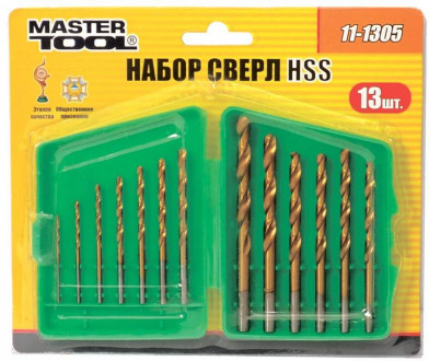 MasterTool Набір свердлів для металу, 13 шт HSS титан(1,5-6,5 мм) у пластиковій коробці, Арт.: 11-1305