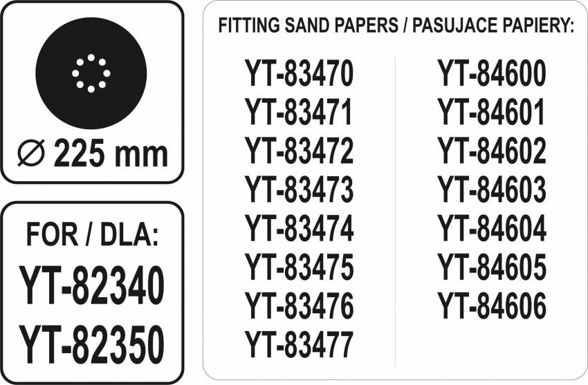 Насадка кругла для шліфмашин YT-82340 і YT-82350 YATO, Ø225 мм-YT-82353