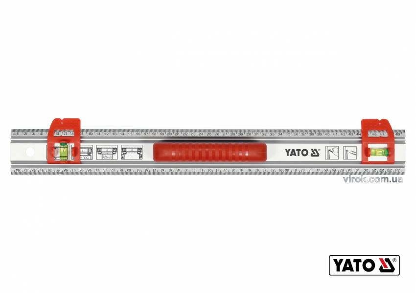 Лінійка алюмінієва з ручкою YATO : 500 x 59 x 2 мм, 2 капсули-YT-70713