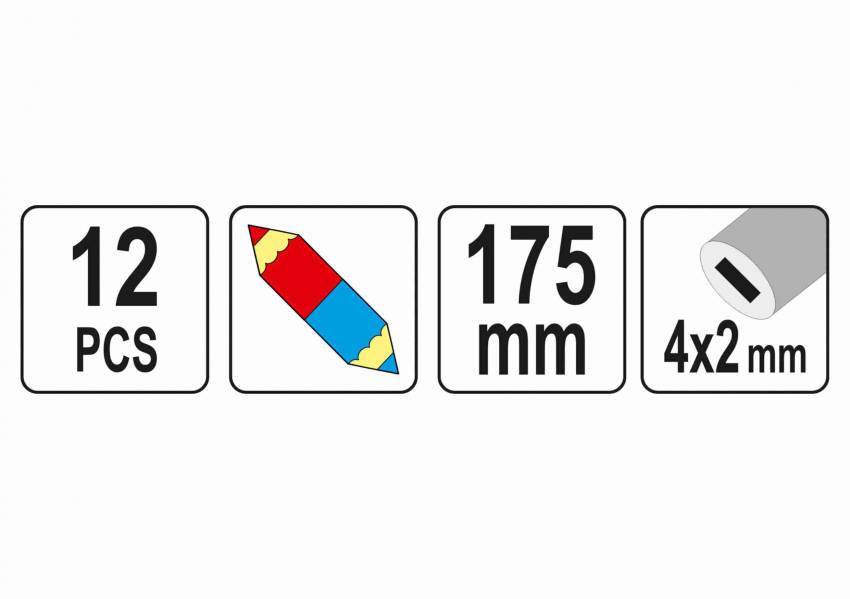 Олівці столярні двоколірні YATO 175 мм стержень 4 x 2 мм 12 шт-YT-69940