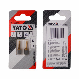 Насадка викруткова YATO TORX T10 х 25 мм. HEX 1/4&quot;, покрита титаном, 2 шт.-[articul]