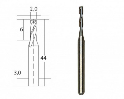 Твердосплавна фреза, діам. 2 мм