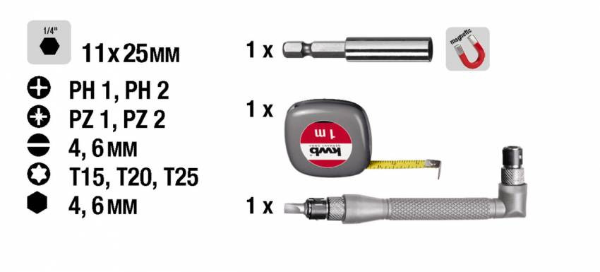 Набір біт та насадок, 14 предметів, KWB (116790)-