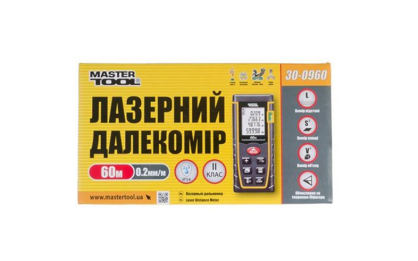 Далекомір лазерний MASTERTOOL 0.05-60 м 2 мм/м чохол 30-0960-30-0960