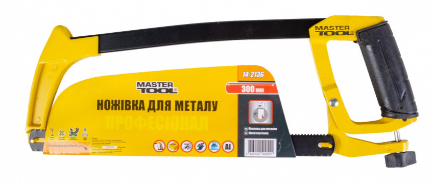 Ножівка по металу MASTERTOOL 300 мм алюмінієва рукоять кут нахилу полотна 45-90° flex полотно дерево/метал 14-2136-14-2136