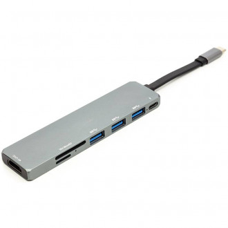 Переходник PowerPlant USB 3.1 Type-C – USB Hub, HDMI, Card Reader (SD, micro SD)-[articul]