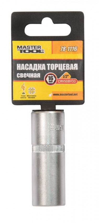 Насадка торцева свічкова MASTERTOOL 1/2" 16 мм CRV 78-1116-78-1116