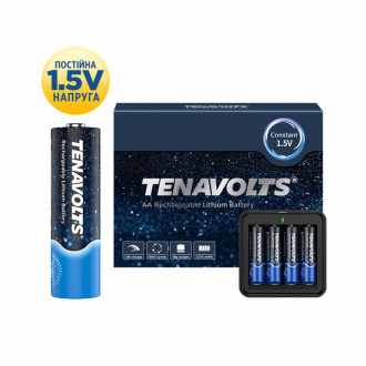 Комплект акумулятор літієвий TENAVOLTS AA  1850mAh  1.5V 4шт./уп з зарядним пристроєм-[articul]