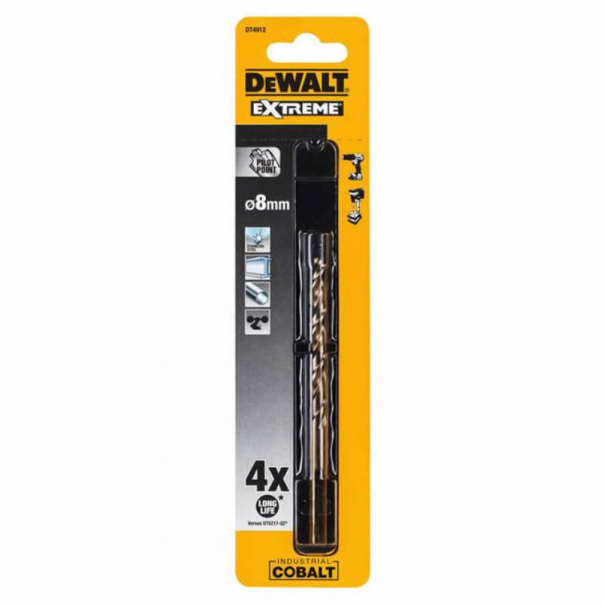 Свердло по металу DeWALT DT4912 "EXTREME INDUSTRIAL COBALT" HSS-CO кобальтове, d=8 мм, L=117 мм, L=72 мм-DT4912