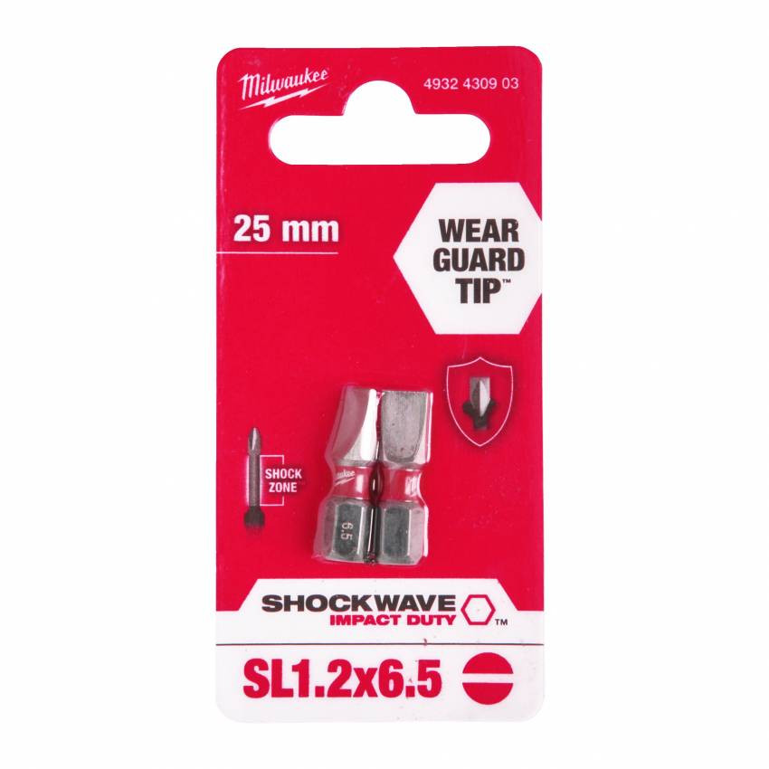 Біт SHOCKWAVE MILWAUKEE, SL1, 2x6, 5, 25 мм, (2шт)-4932430903