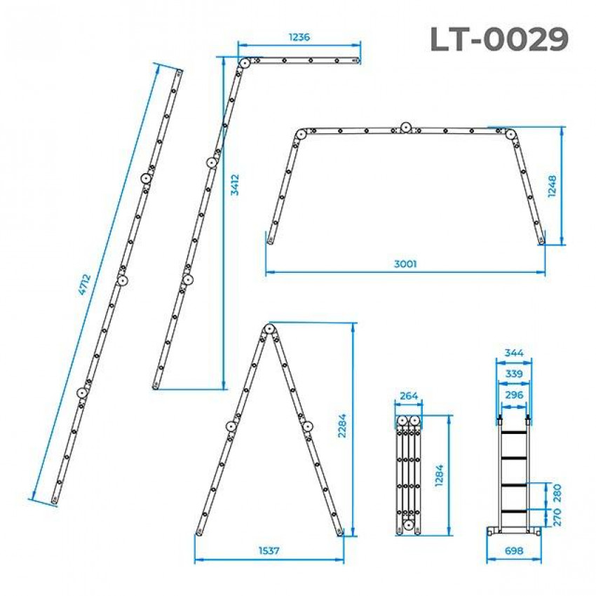 Драбина алюмінієва трансформер 4*4 сход., 4,7 м INTERTOOL LT-0029-LT-0029