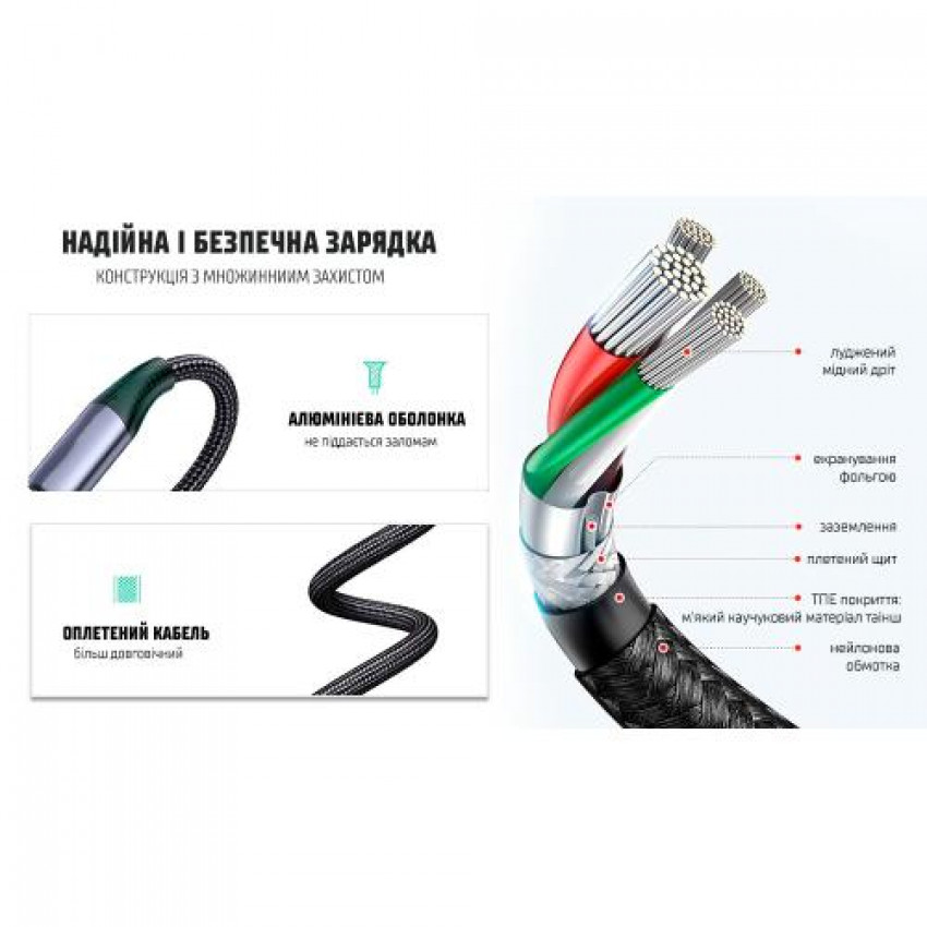 Кабель VOIN Type C - Type C 5А/20V, QC4.0/PD 2m, black (швидка зарядка / передача даних) (VP-3502C BK)-VP-3502C BK