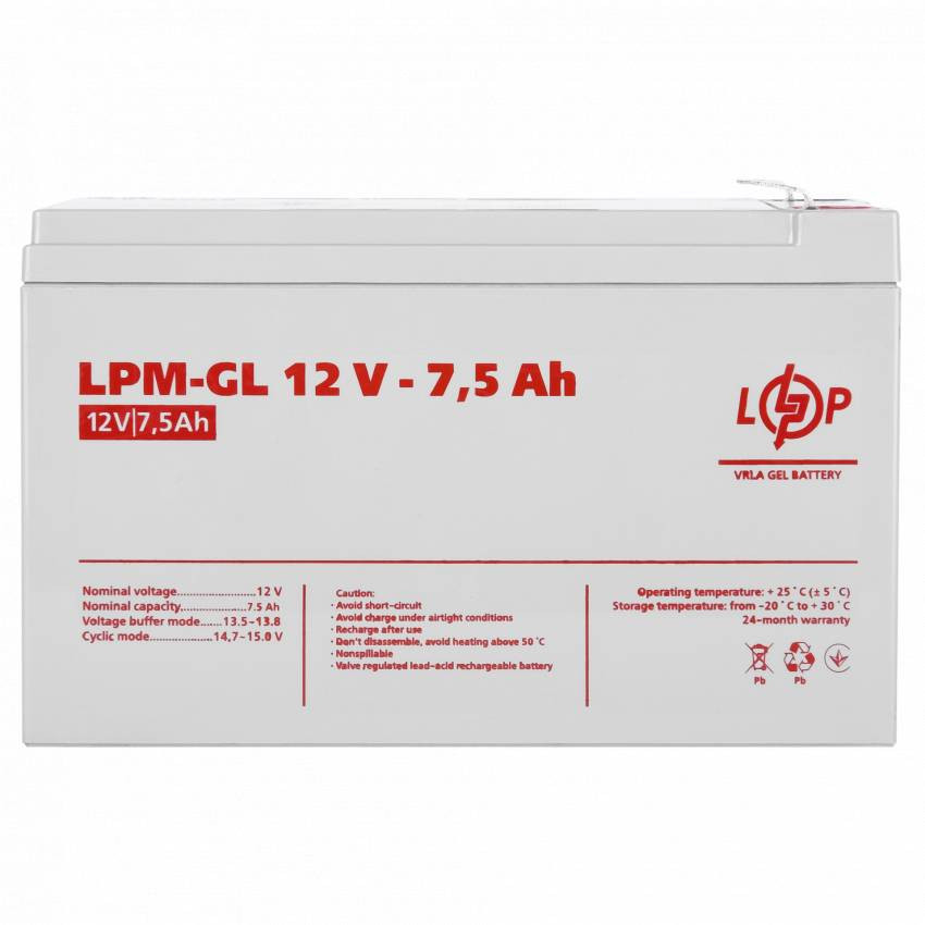 Акумулятор гелевий LPM-GL 12V - 7.5 Ah-LP6562