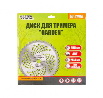 Диск для тріммера MASTERTOOL &quot;GARDEN&quot; 255х25.4х40Т з побідитовою напайкою 19-2000