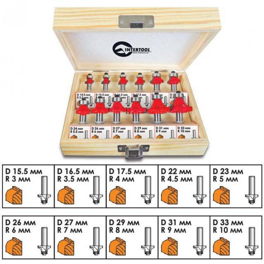 Набір фрез калювальних, 12 шт INTERTOOL HT-0077-HT-0077