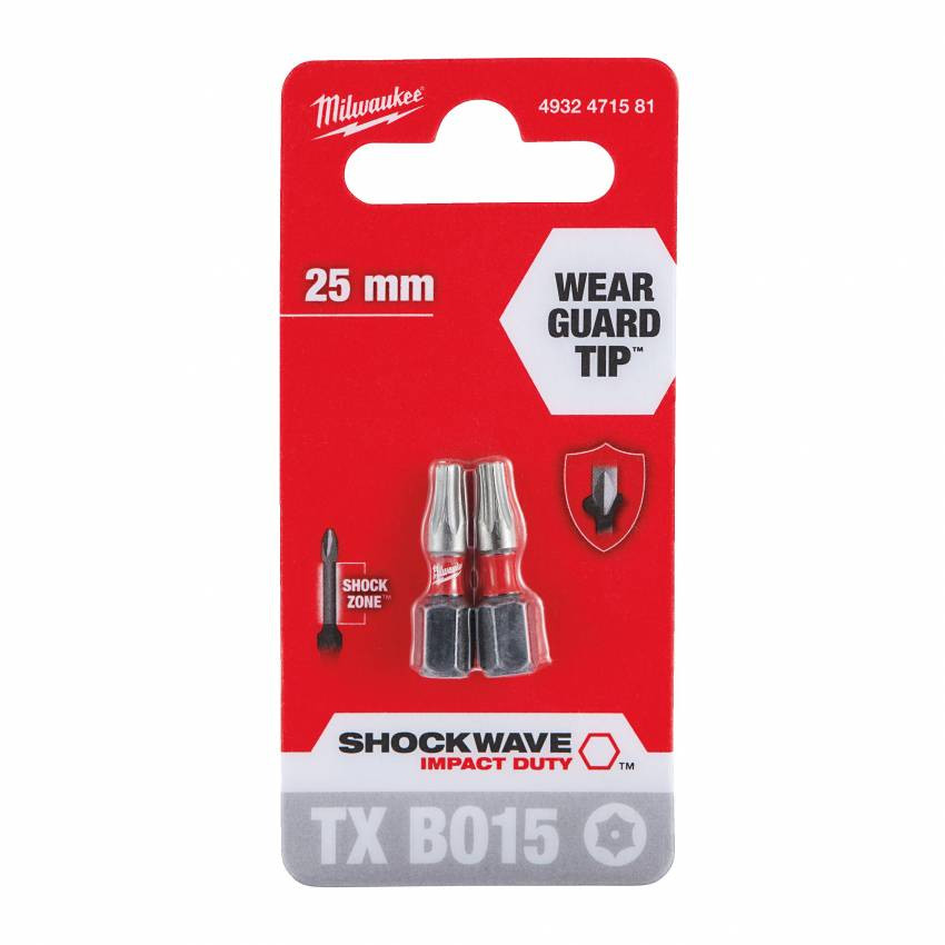 BIT SHOCKWAVE MILWAUKEE, TX BO15, 25 мм, (2 шт.)-4932471581