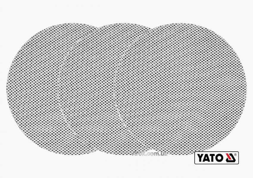 Сітка абразивна, тверда, кругла, на липучці, до шліфмашини YATO : G100, Ø= 225 мм, 3 шт-YT-84582