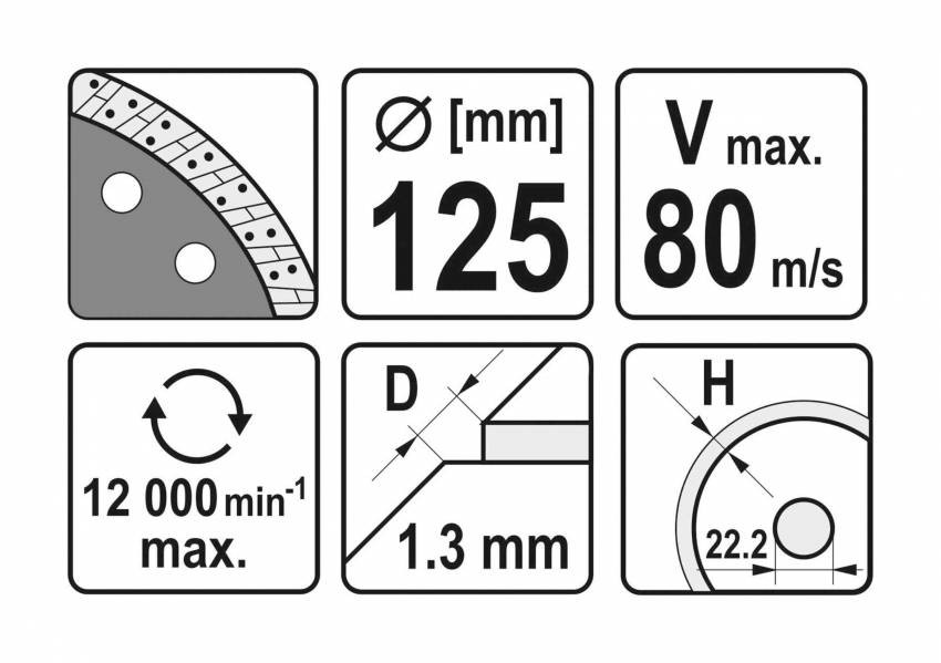 Диск відрізний алмазний по гресу,кераміці "TURBO" YATO Ø=125x1.3x10x22.2мм,в мокрому і сухому режимі-YT-59982