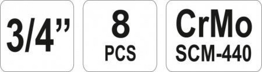 Торцеві ударні голки YATO глибокі, з квадрами. 3/4", Набір 8шт. 22-41мм, l=50,53,55,57мм [6]-YT-1115
