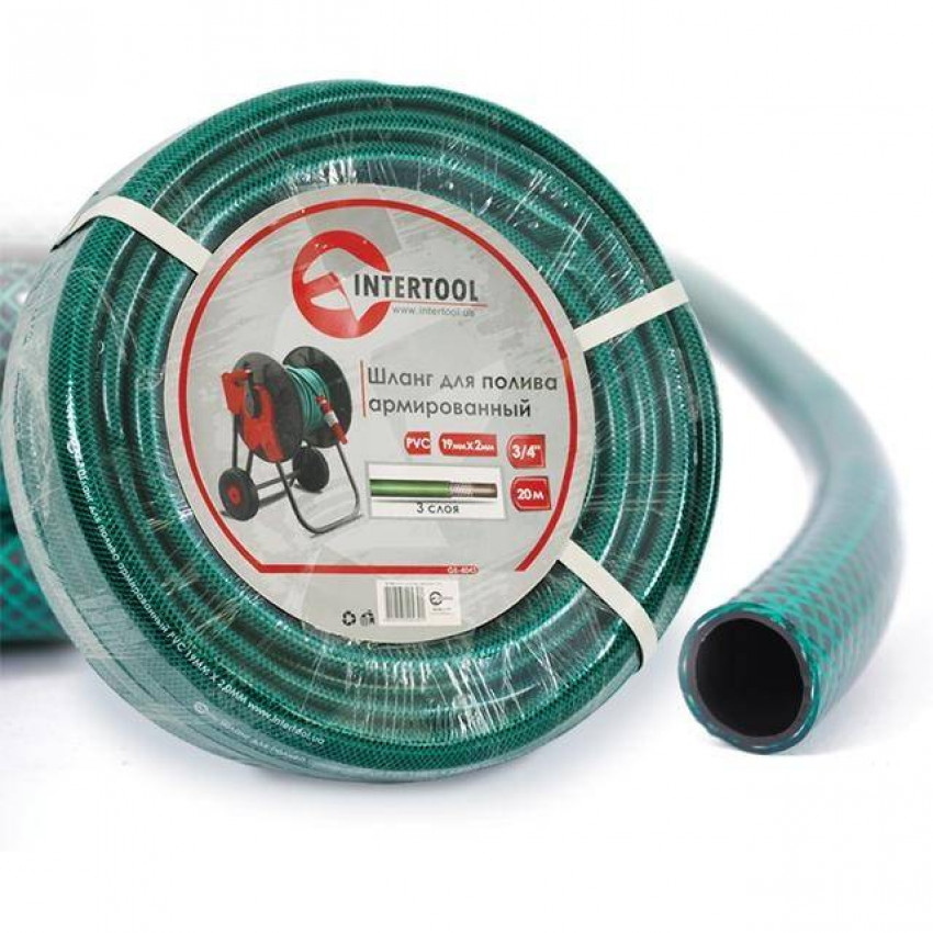 Шланг садовий, тришаровий, зелений, 3/4", 20 м, армований, PVC INTERTOOL GE-4043-GE-4043