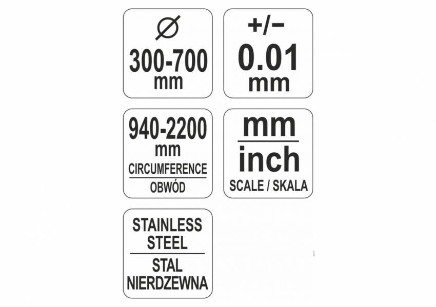 Циркометр для кола- 940-2200мм і діаметра 300-700 мм YATO з метр. і дюйм. шкалами, ст-YT-71701