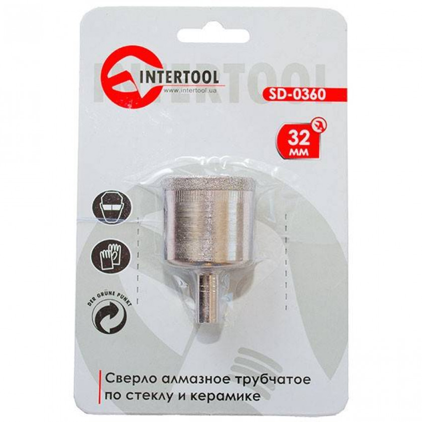 Коронка трубчаста по склу та кераміці 32 мм INTERTOOL SD-0360-SD-0360