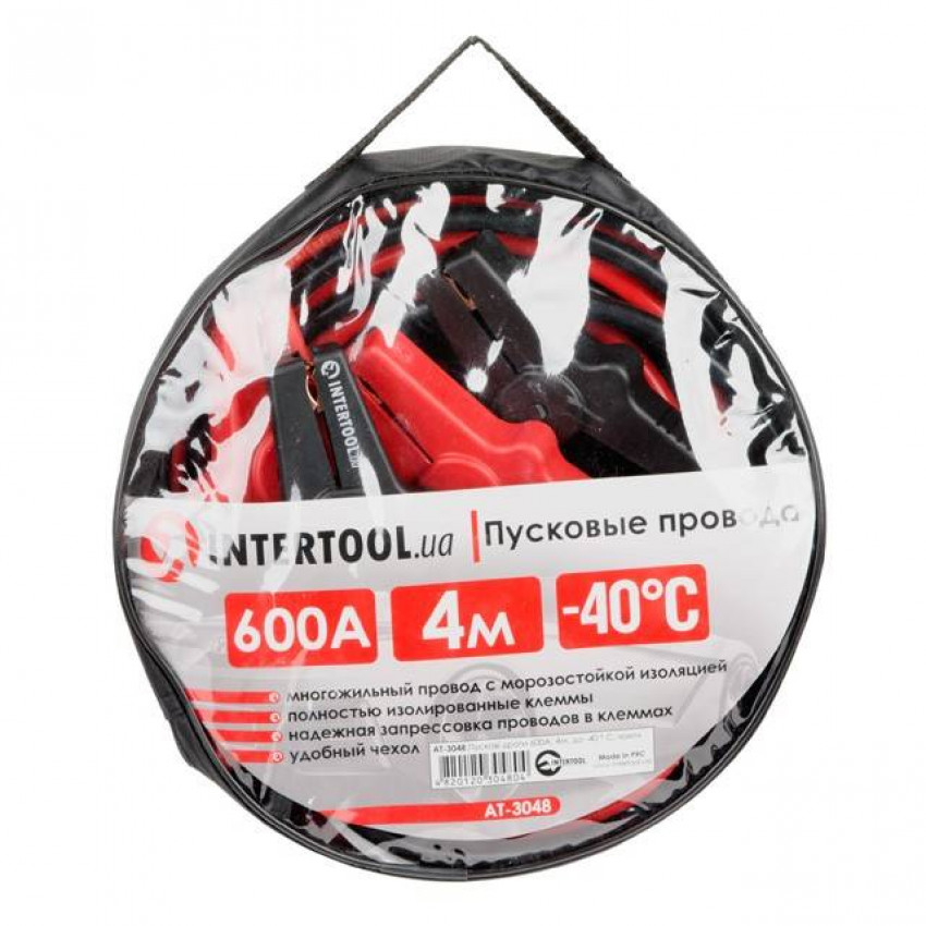 Пускові дроти 600А, 4м, до -40°C, чохол INTERTOOL AT-3048-AT-3048