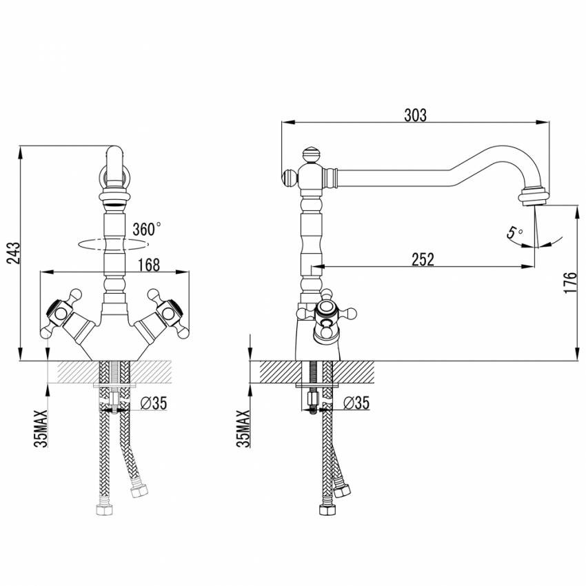 Змішувач BRENTA 1/2" для кухні Г-излив на шпильці CORSO (FE-5B252K) (9679104)-9679104