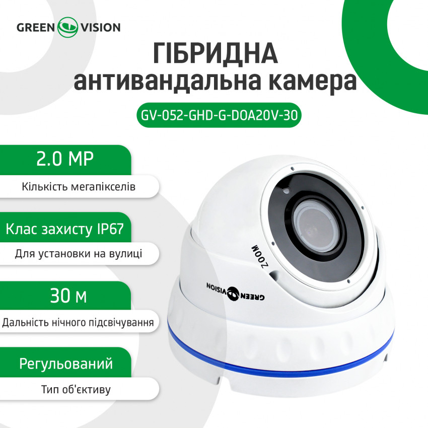 Гібридна антивандальна камера GV-052-GHD-G-DOA20V-30 1080Р-