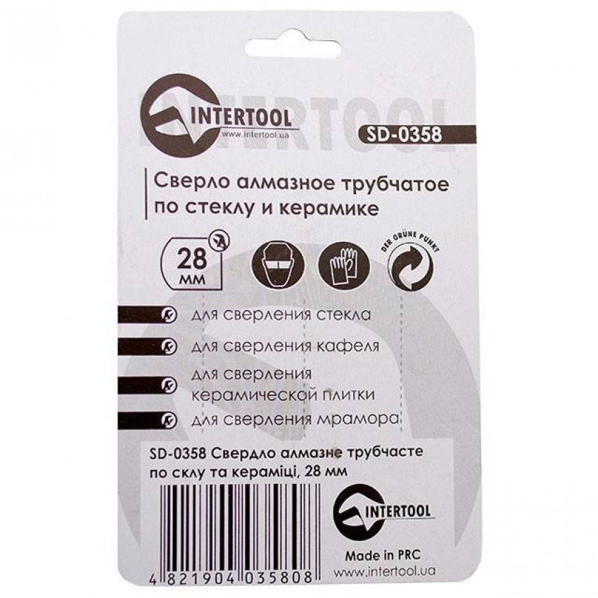 Коронка трубчаста по склу та кераміці 28 мм INTERTOOL SD-0358-SD-0358