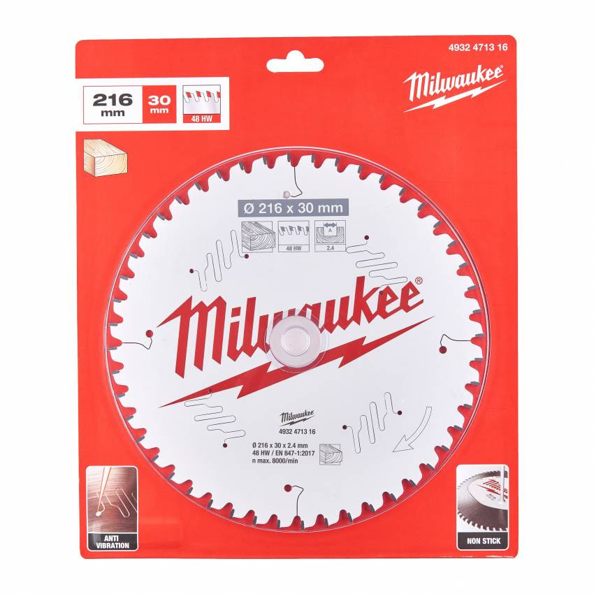 Диск пиляльний PFTE MILWAUKEE, Ø216х30х2,4мм, 48 зуб. 2-4932471316