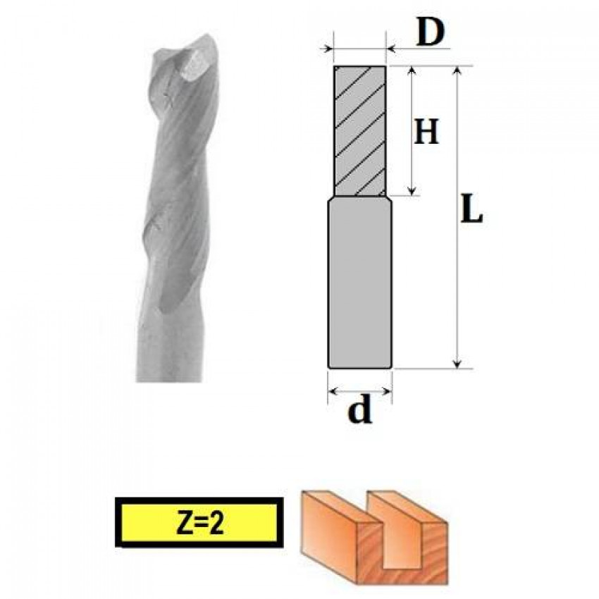 Фреза Плоска спіральна z2, D3, H12, d3, L40 03-601-031-03-601-031