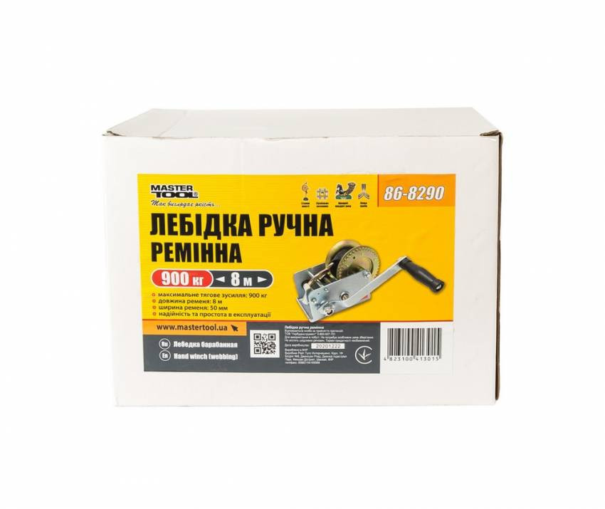 Лебідка барабанна MASTERTOOL 907 кг ремінь 8 м 86-8290-86-8290