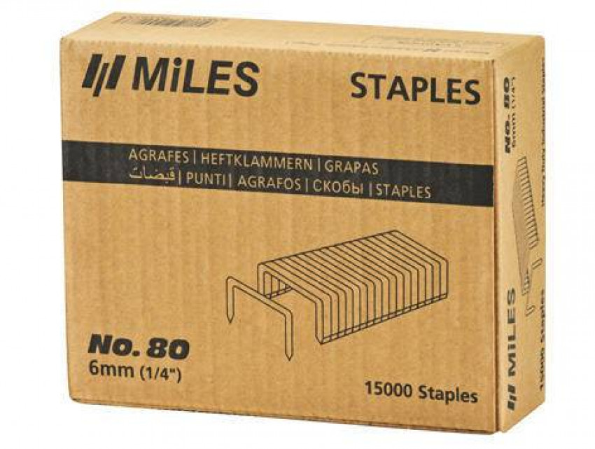 Скоби Miles No. 80-12MM, 10000 шт. 6 мм, 0,95 мм х 0,65 мм, 12,90 мм х 11,40 мм-80-12