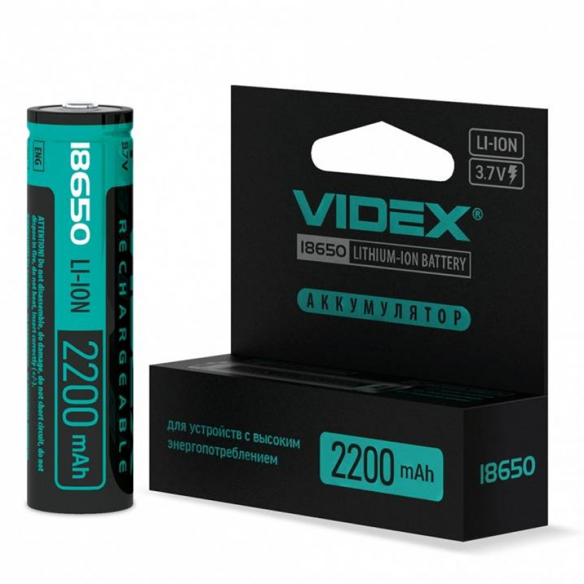 Акумуляторна батарея 3.7V VIDEX Li-Ion 18650 2200mAh-18650-P/2200/1CB