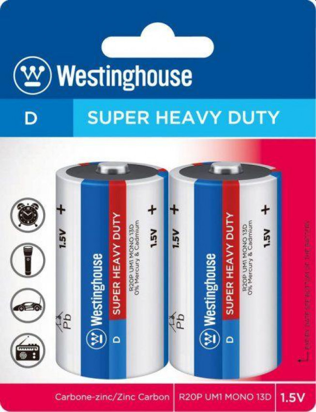 Сольова батарейка Westinghouse Super Heavy Duty D/R20 2шт/уп blister-R20P-BP2V