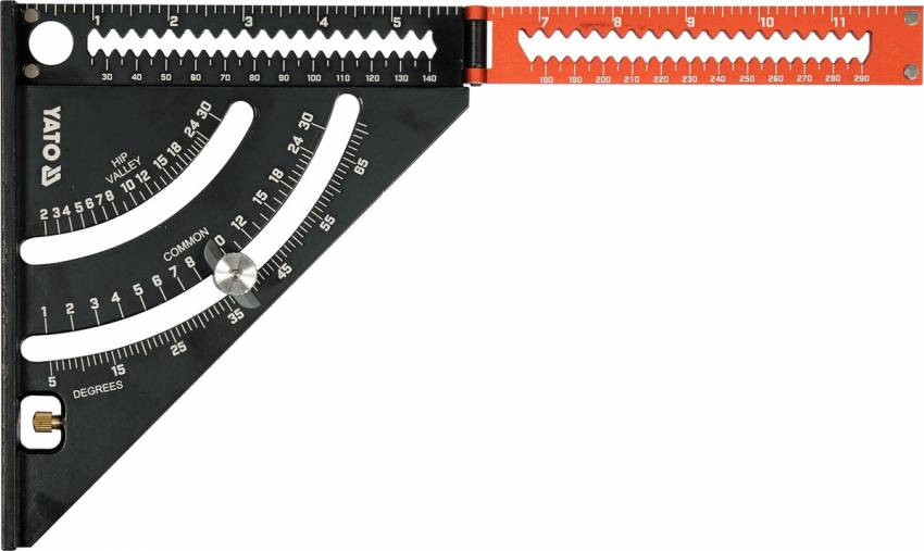 Кутник алюмінієвий зі стопкою- 140 мм, 90°-45°-45° YATO l= 210/290 мм з транспортиром-YT-70783