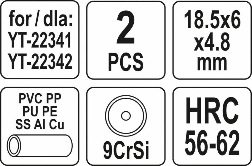 Різці дискові YATO Ø= 18,5/ 6 мм, t= 4,8 мм до труборізів YT-22341,-22342, 2 шт-YT-22343