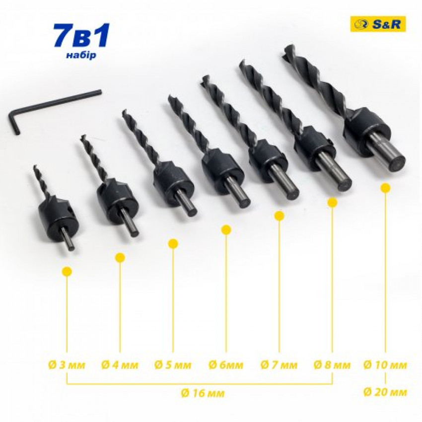 Набір свердл S&R Meister 7 шт по дереву із зенкером-216900007