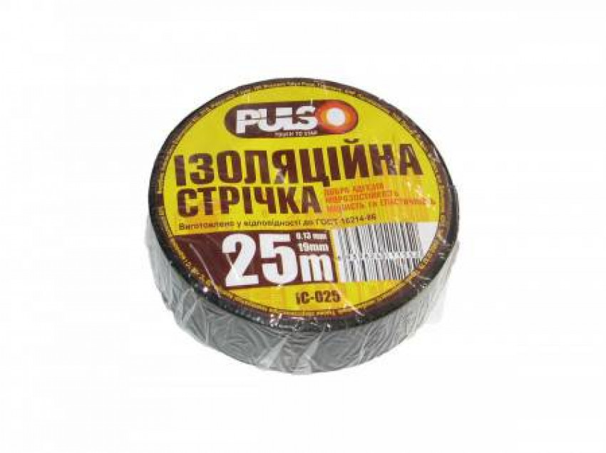 Ізолента PULSO PVC 25м чорна-ІС25Ч(300/10)