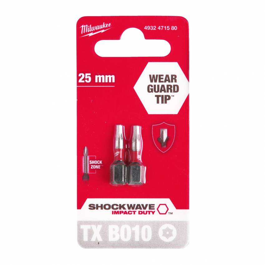 BIT SHOCKWAVE MILWAUKEE, TX BO10, 25 мм, (2 шт.)-4932471580