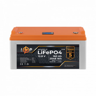 Акумулятор LP LiFePO4 12,8V - 160 Ah (2048Wh) (BMS 200A/100А) пластик LCD Smart BT-[articul]