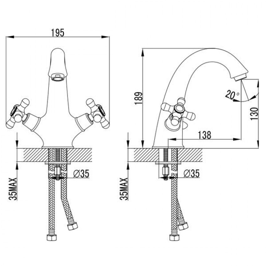 Змішувач ARNO 1/2" для раковини литий на шпильці CORSO (FE-2A152C) (9679000)-9679000