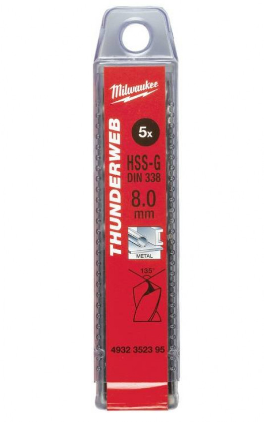 Свердло по металу THUNDERWEB HSS-G MILWAUKEE DIN338, Ø7,0x109мм, (5шт)-4932352393