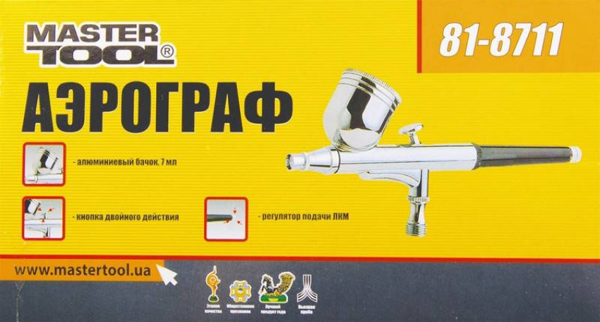 Міні аерограф з набором аксесуарів MASTERTOOL ПРОФІ 81-8711-81-8711