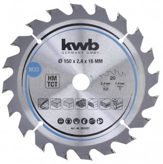 Диск пильний для циркулярної пили, 150х16 мм, 20T, KWB (583357)