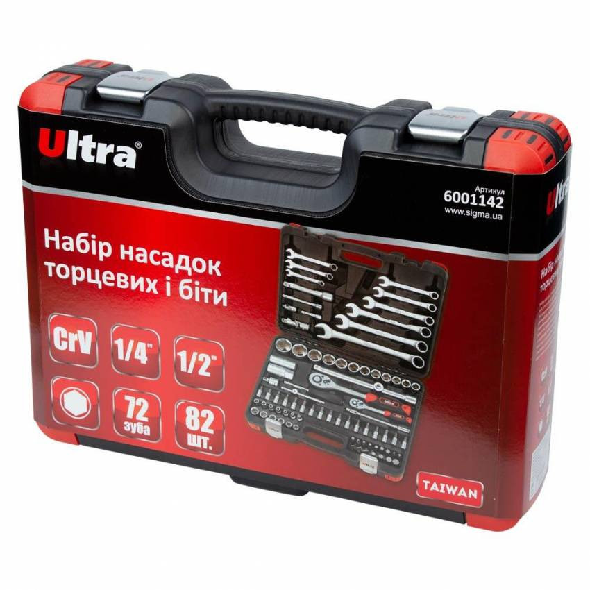 Набір насадок торцевих та битий 1/4", 1/2" 82шт CrV ULTRA (6001142)-6001142