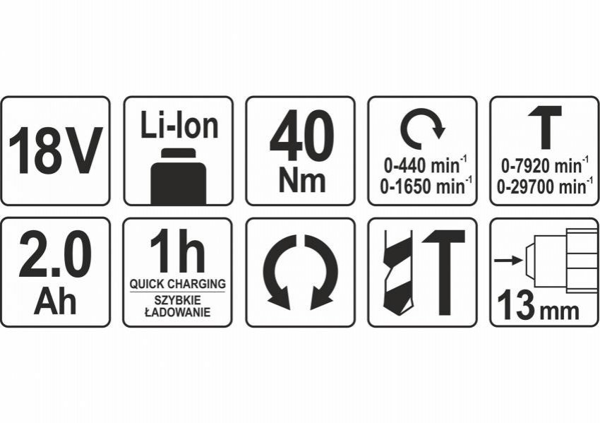 Шуруповерт-дриль ударний акумуляторний YATO Li-Ion 18 В 2 Агод 40 Нм-YT-82786